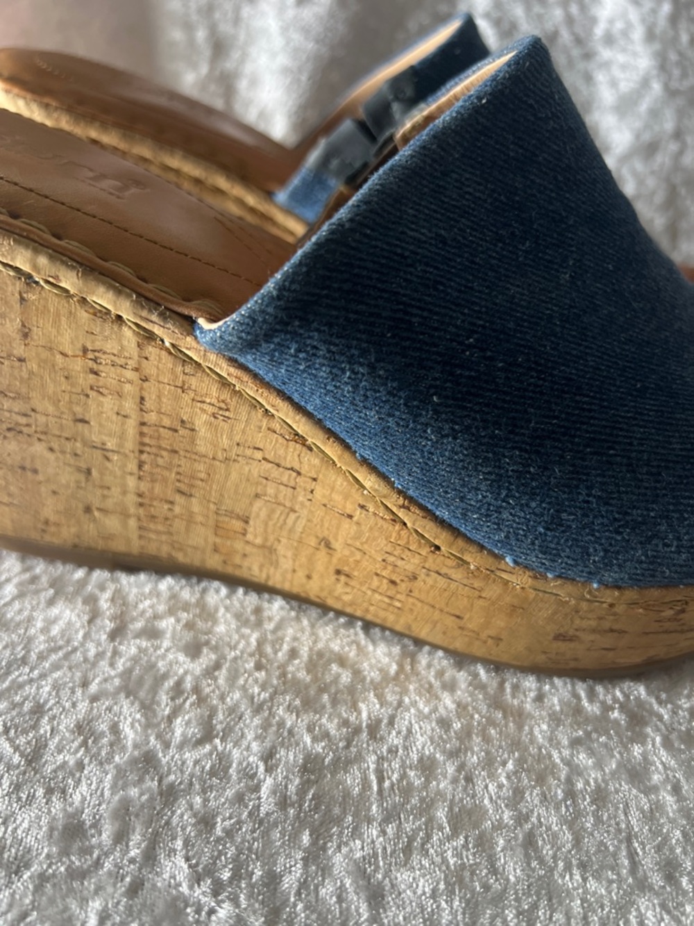 Born Denim Blue Cork Wedge Slide Sandals - Picture 5 of 11